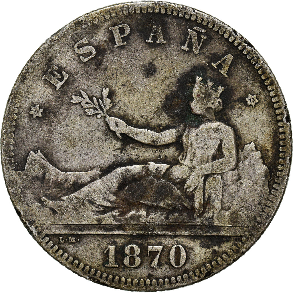 Moneta, Spagna, Provisional Government, 2 Pesetas, 1870 (73), Madrid, MB+