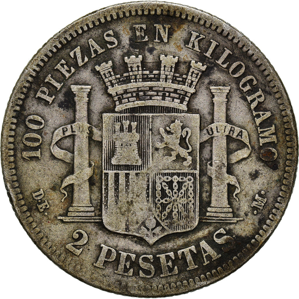 Moneta, Spagna, Provisional Government, 2 Pesetas, 1870 (73), Madrid, MB+