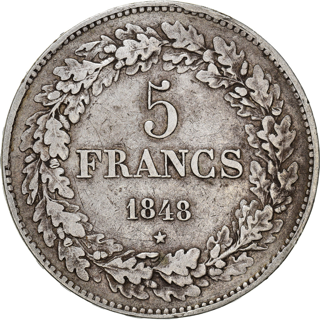 Moneta, Belgio, Leopold I, 5 Francs, 5 Frank, 1848, MB+, Argento, KM:3.2