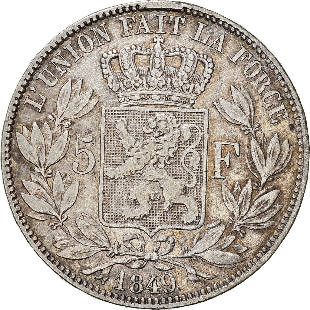 Moneta, Belgio, Leopold I, 5 Francs, 5 Frank, 1849, Brussels, MB+, Argento