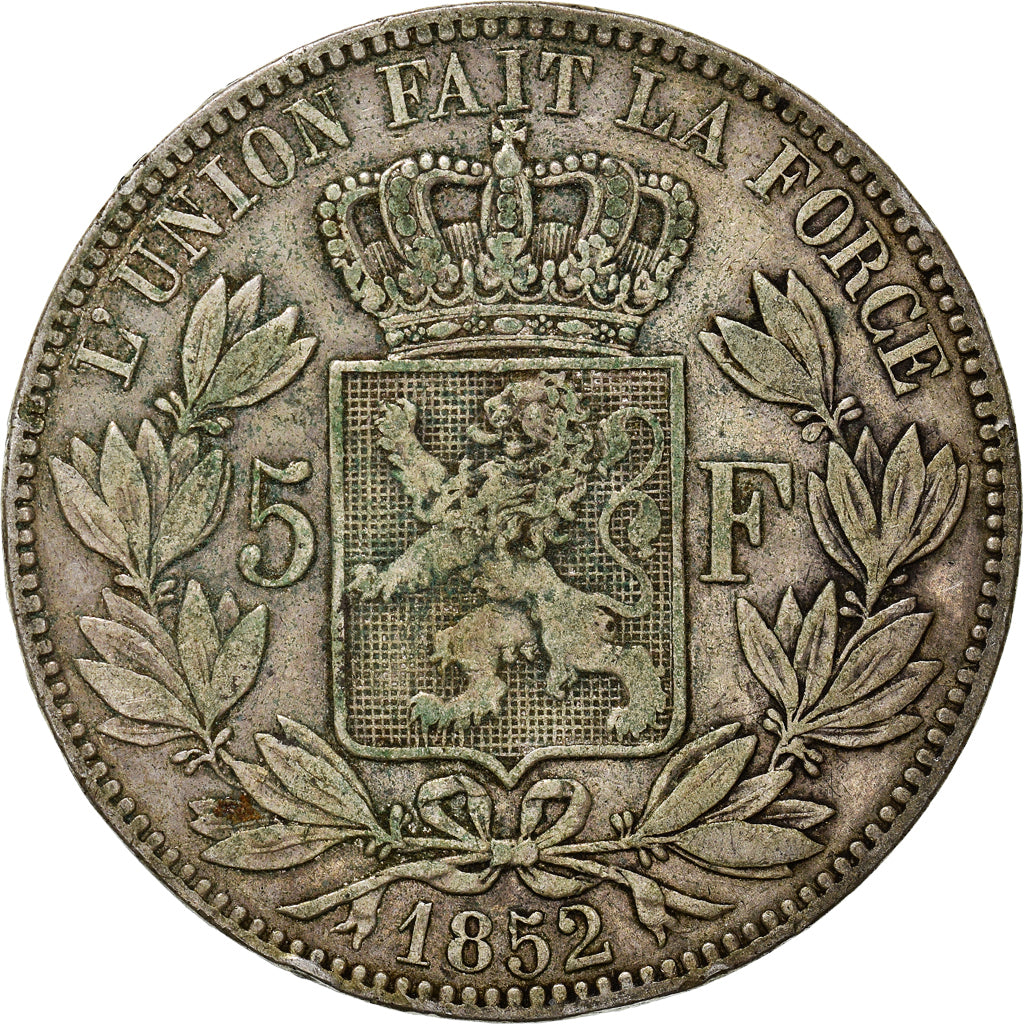 Coin, Belgium, Leopold I, 5 Francs, 5 Frank, 1852, Brussels, VF(30-35), Silver