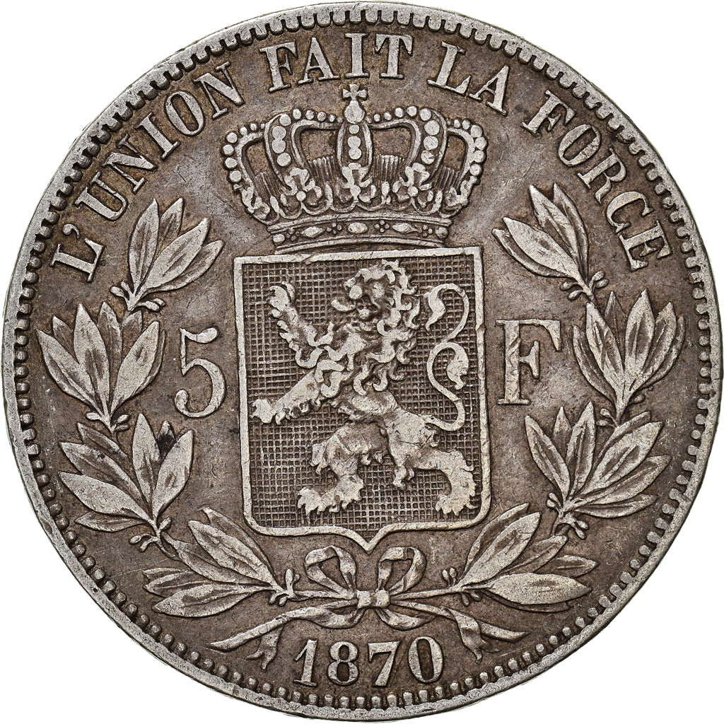 Coin, Belgium, Leopold II, 5 Francs, 5 Frank, 1870, Brussels, VF(30-35), Silver