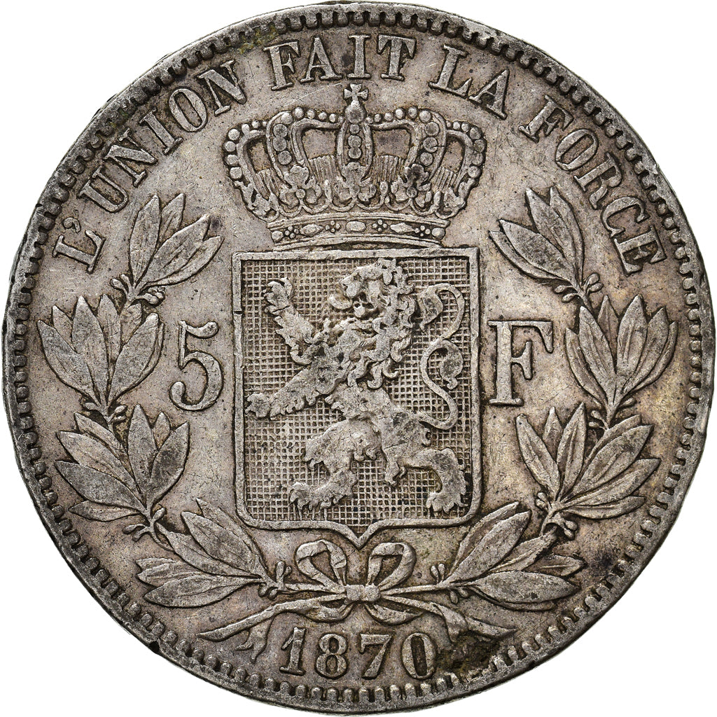 Coin, Belgium, Leopold II, 5 Francs, 5 Frank, 1870, Brussels, VF(30-35), Silver