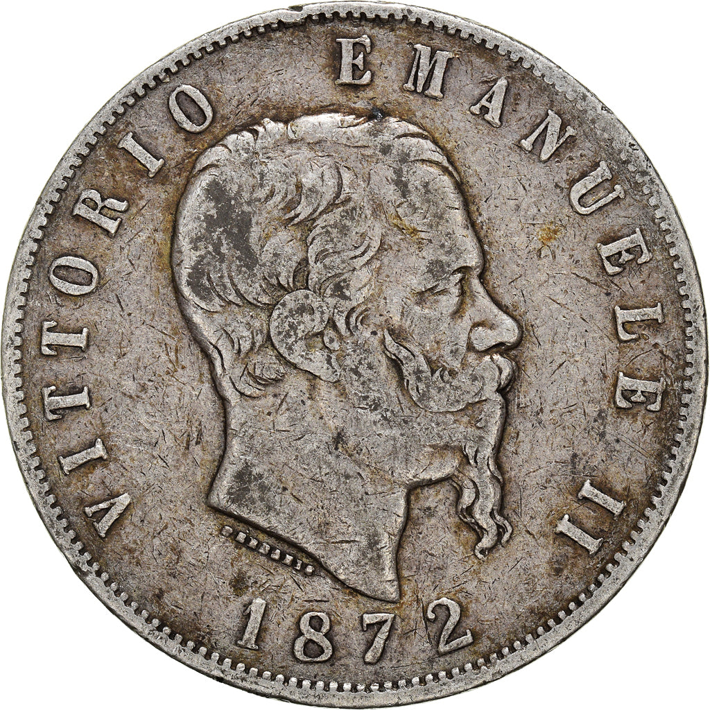 Coin, Italy, Vittorio Emanuele II, 5 Lire, 1872, Milan, VF(20-25), Silver