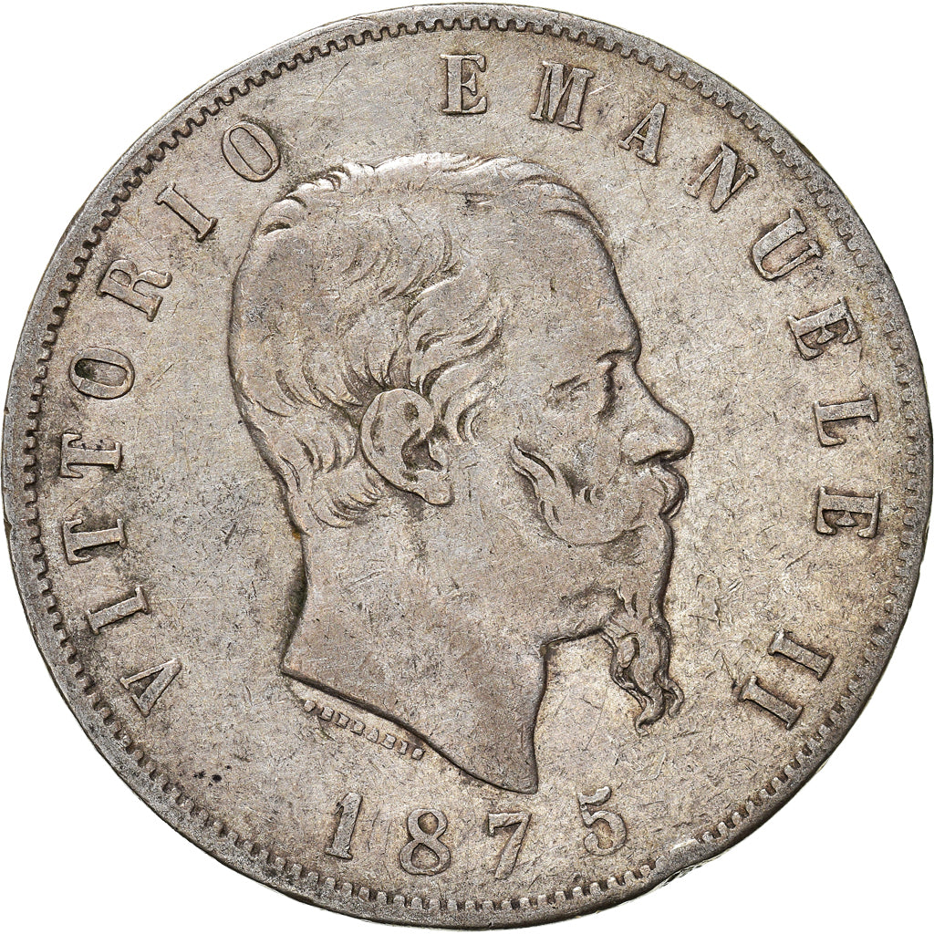 Coin, Italy, Vittorio Emanuele II, 5 Lire, 1875, Milan, VF(30-35), Silver