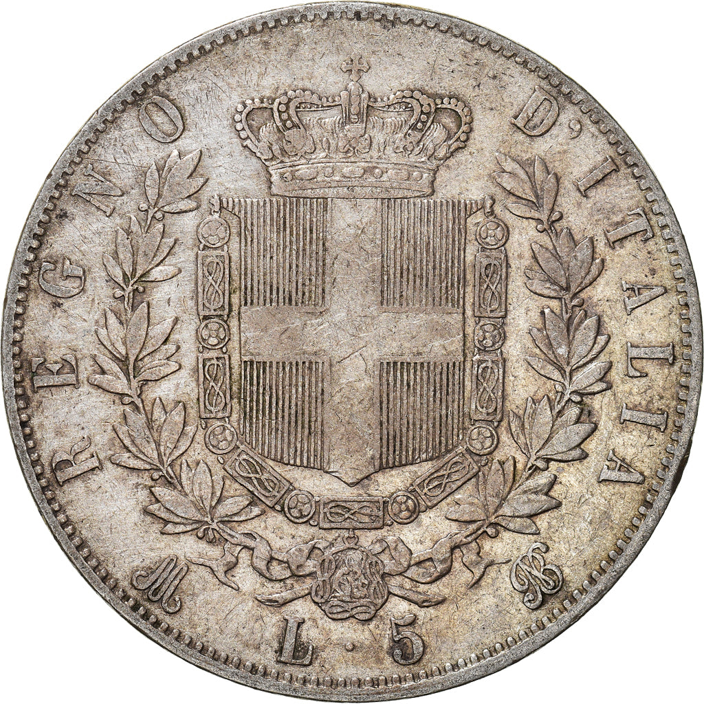 Coin, Italy, Vittorio Emanuele II, 5 Lire, 1875, Milan, VF(30-35), Silver
