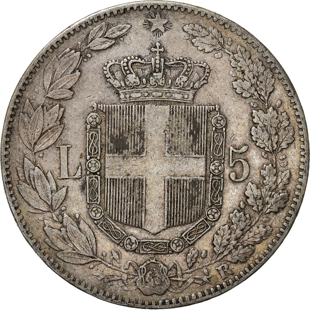 Coin, Italy, Umberto I, 5 Lire, 1879, Rome, VF(30-35), Silver, KM:20