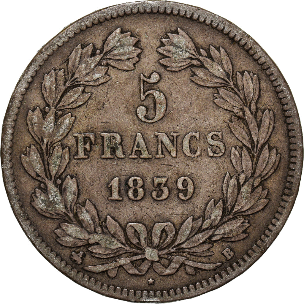 Monnaie, France, Louis-Philippe, 5 Francs, 1839, Rouen, TB, Argent, Gadoury:678
