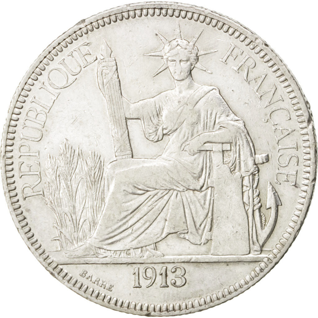 FRENCH INDO-CHINA, Piastre, 1913, Paris, KM #5a.1, EF(40-45), Silver, Lecompte..