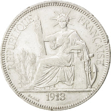 FRENCH INDO-CHINA, Piastre, 1913, Paris, KM #5a.1, EF(40-45), Silver, Lecompte..