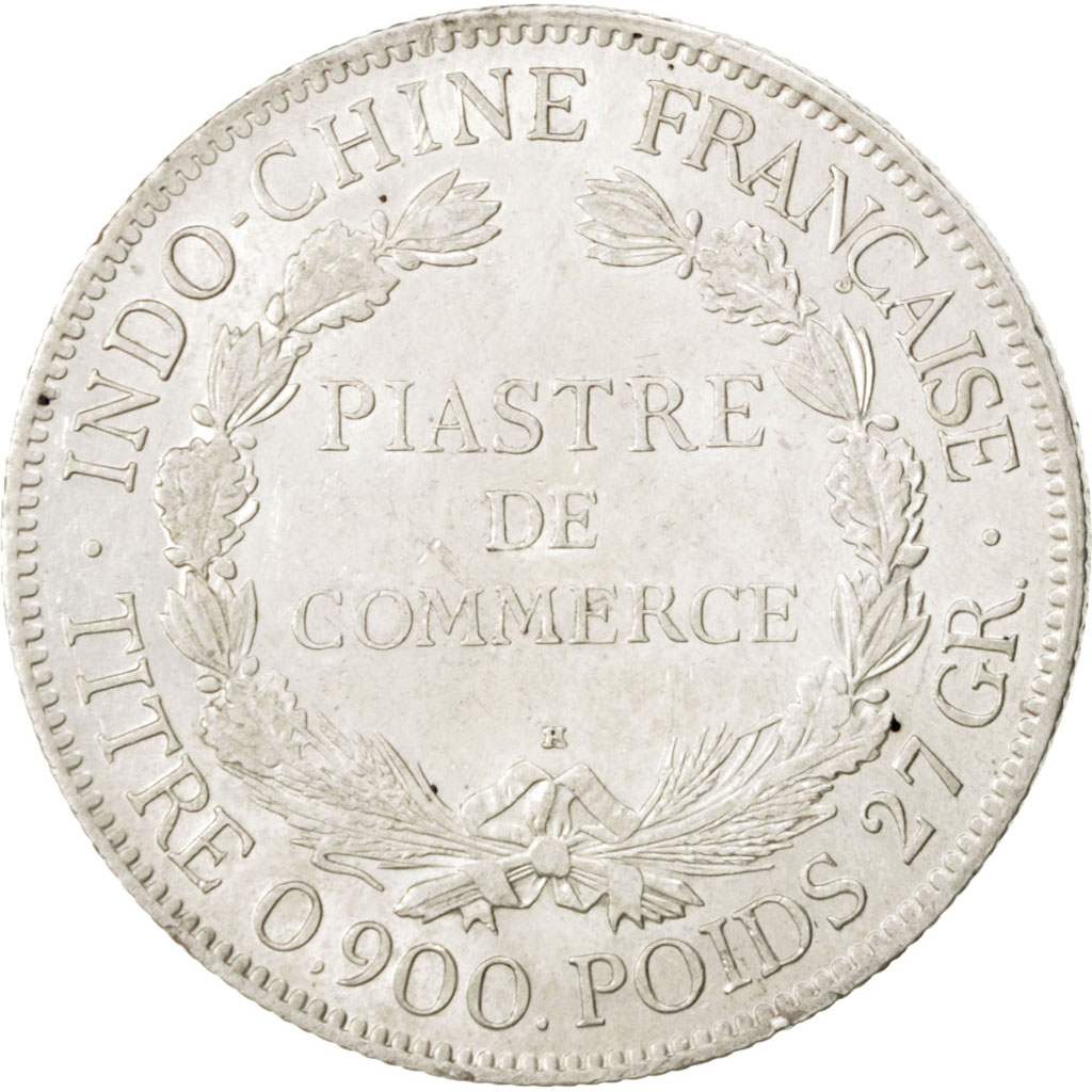 FRENCH INDO-CHINA, Piastre, 1921, Heaton, KM #5a.3, AU(50-53), Silver, Lecompte.