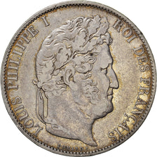Moneda, Francia, Louis-Philippe, 5 Francs, 1844, Lille, BC+, Plata, KM:749.13