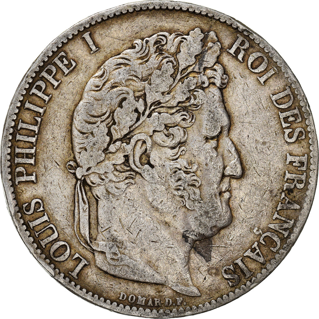 Moeda, França, Louis-Philippe, 5 Francs, 1845, Lille, VF(30-35), Prata
