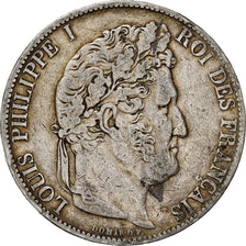 Moeda, França, Louis-Philippe, 5 Francs, 1845, Lille, VF(30-35), Prata
