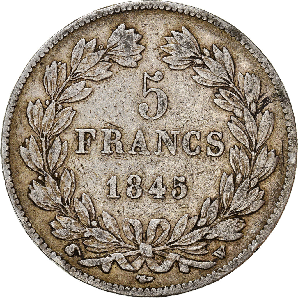 Moeda, França, Louis-Philippe, 5 Francs, 1845, Lille, VF(30-35), Prata