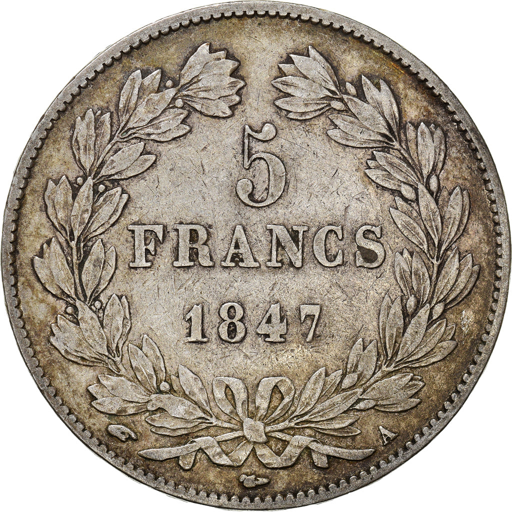 Moneta, Francia, Louis-Philippe, 5 Francs, 1847, Paris, MB+, Argento, KM:749.1
