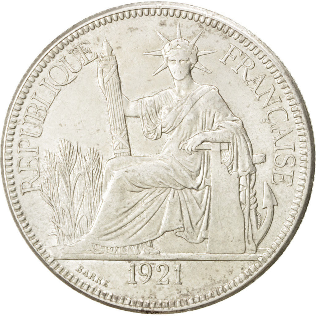 Indocina francese, Piastre, 1921, San Francisco, BB, Argento, KM:5a.2, Lecomp...