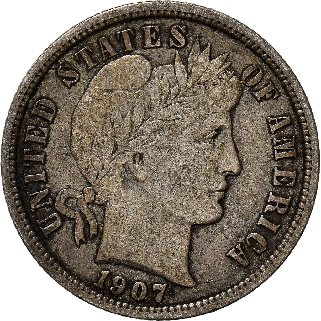 Coin, United States, Barber Dime, Dime, 1907, Philadelphia, EF(40-45), Silver