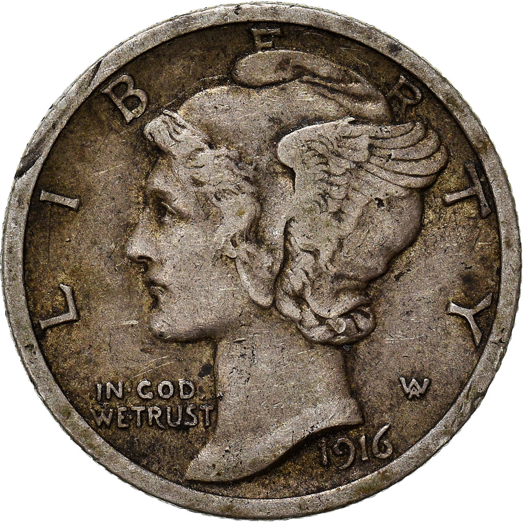 Moneta, Stati Uniti, Mercury Dime, Dime, 1916, U.S. Mint, Philadelphia, BB