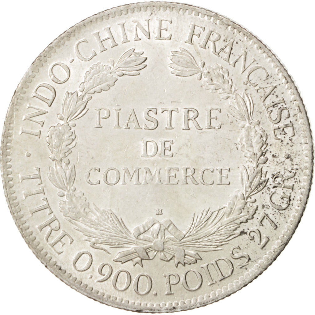 FRENCH INDO-CHINA, Piastre, 1922, Heaton, KM #5a.3, AU(50-53), Silver, Lecompte.