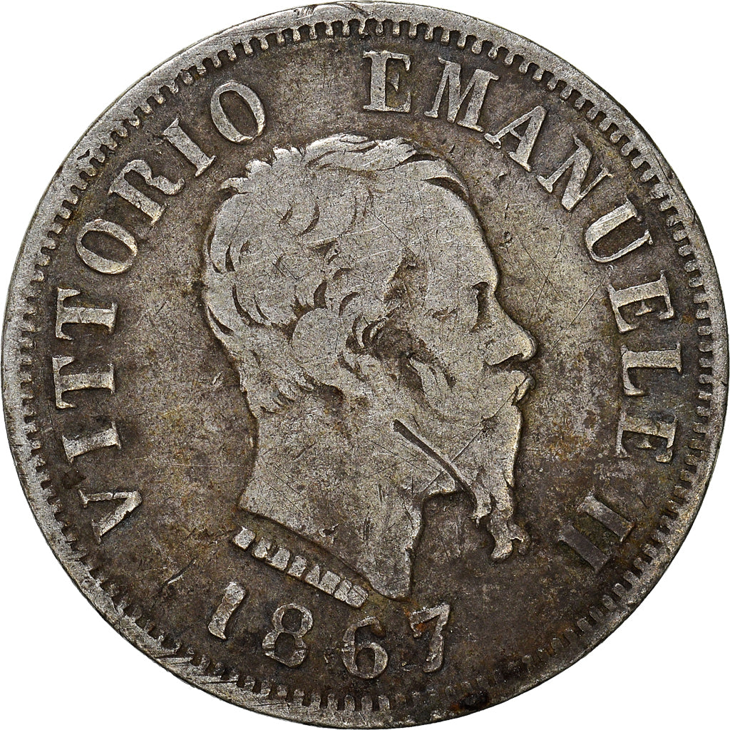 Coin, Italy, Vittorio Emanuele II, 50 Centesimi, 1867, Naples, VF(30-35)