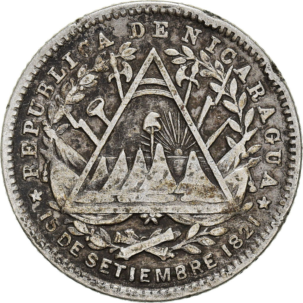 Coin, Nicaragua, 10 Centavos, 1887, Heaton, Birmingham, EF(40-45), Silver, KM:6