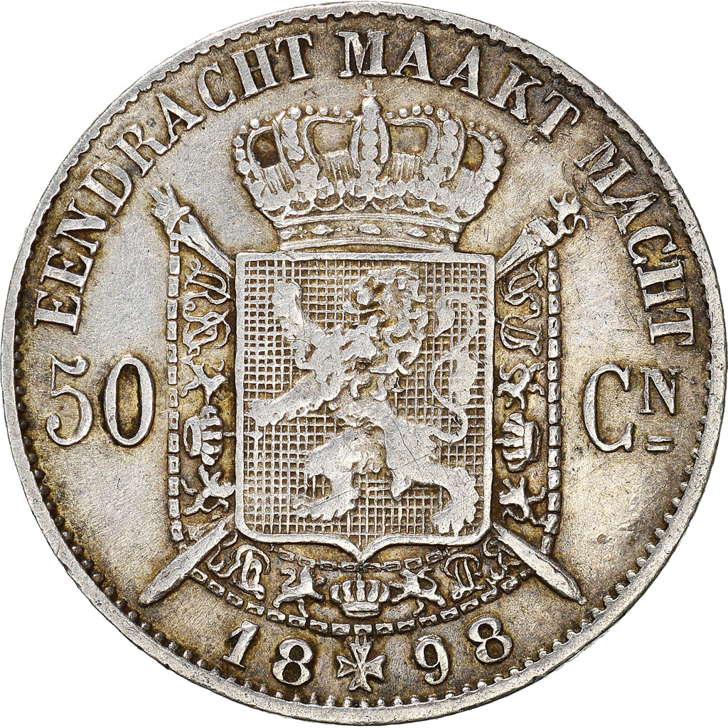 Coin, Belgium, Leopold II, 50 Centimes, 1898, Brussels, EF(40-45), Silver, KM:27