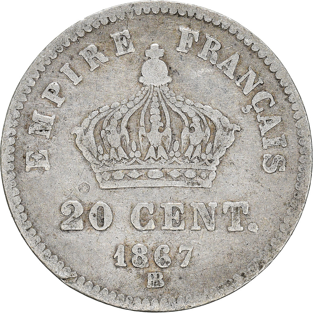 Monnaie, France, Napoleon III, Napoléon III, 20 Centimes, 1867, Strasbourg