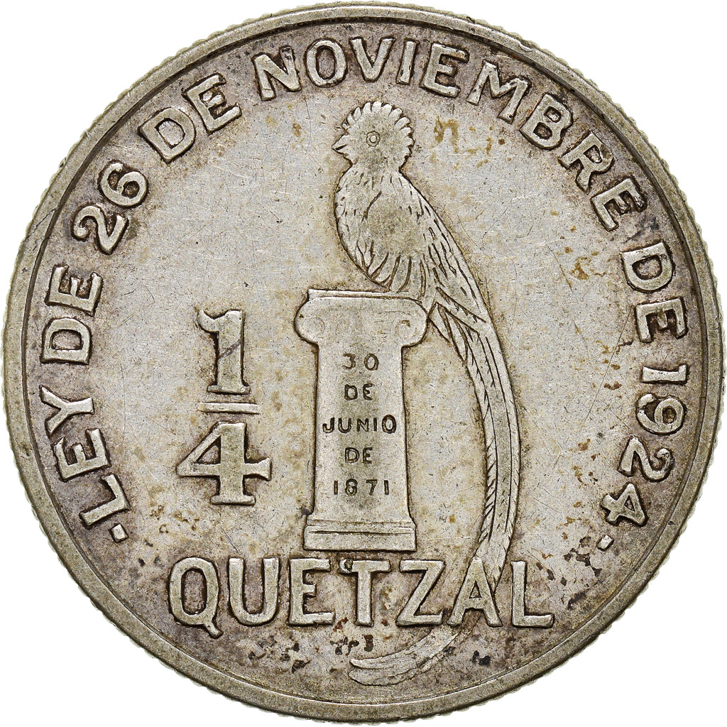 Moneta, Guatemala, 1/4 Quetzal, 1947, BB, Argento, KM:243.2