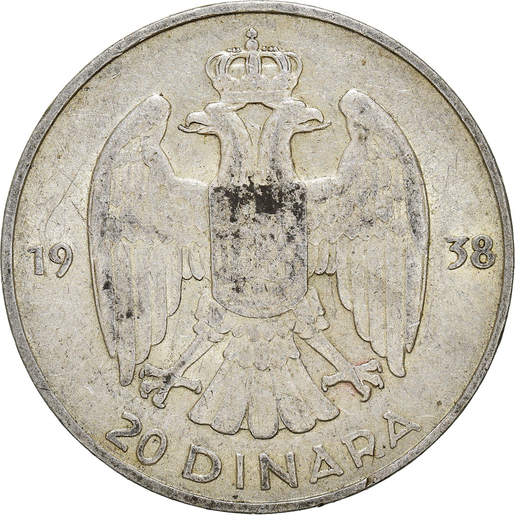 Coin, Yugoslavia, Petar II, 20 Dinara, 1938, EF(40-45), Silver, KM:23