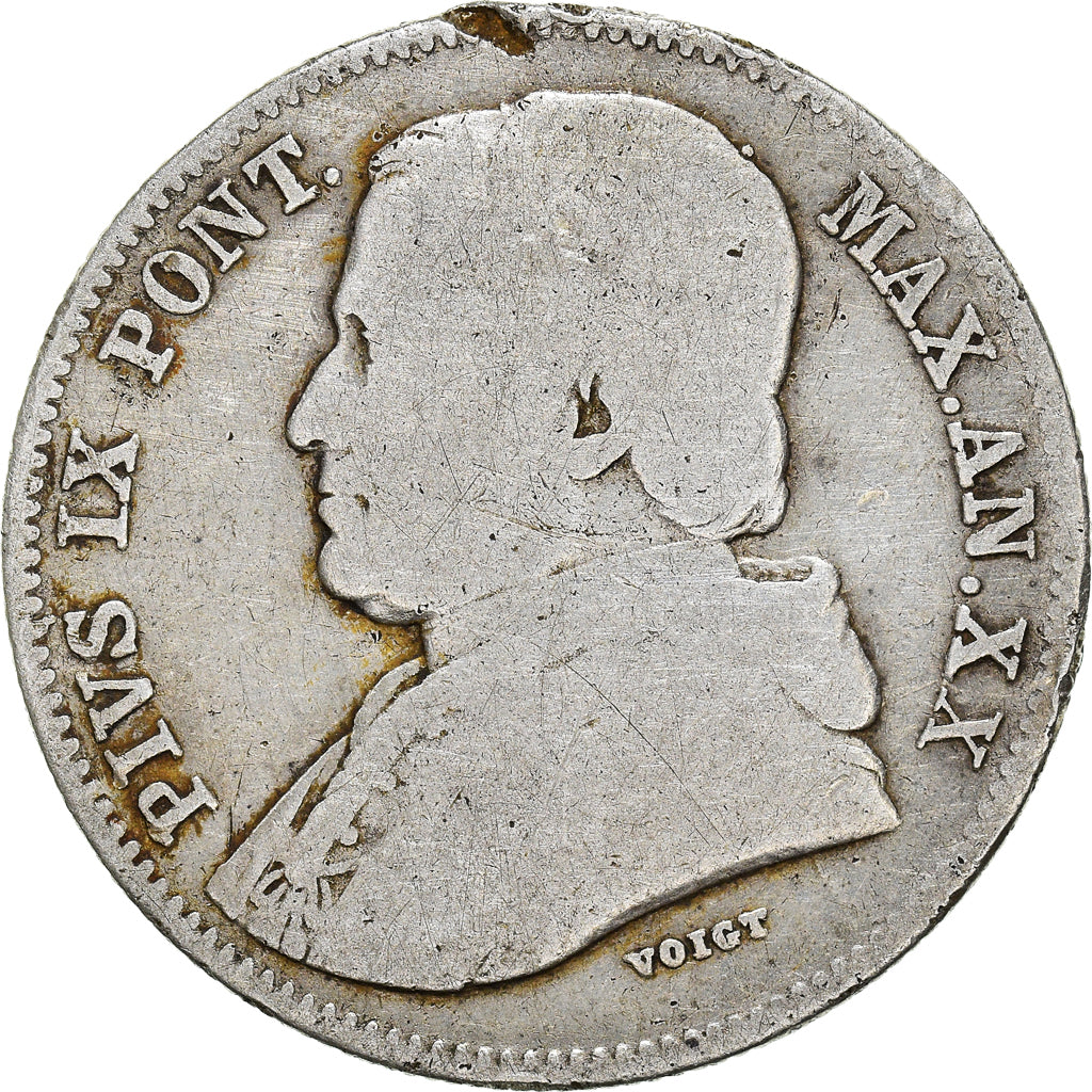 Münze, Italien Staaten, PAPAL STATES, Pius IX, 20 Baiocchi, 1865, Roma, SGE+