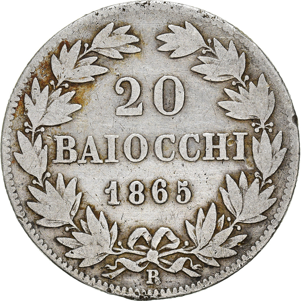 Münze, Italien Staaten, PAPAL STATES, Pius IX, 20 Baiocchi, 1865, Roma, SGE+