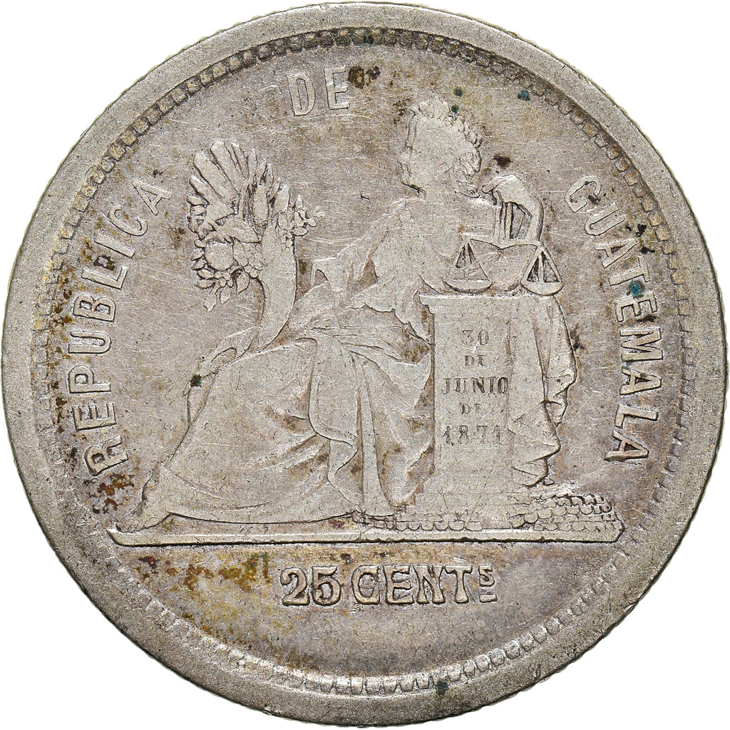 Coin, Guatemala, 25 Centavos, 1881, EF(40-45), Silver, KM:205.1