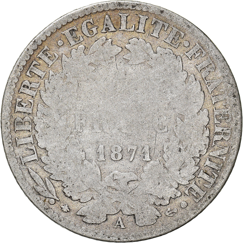 Munten, Frankrijk, Cérès, Franc, 1871, Paris, FR, Zilver, KM:822.1