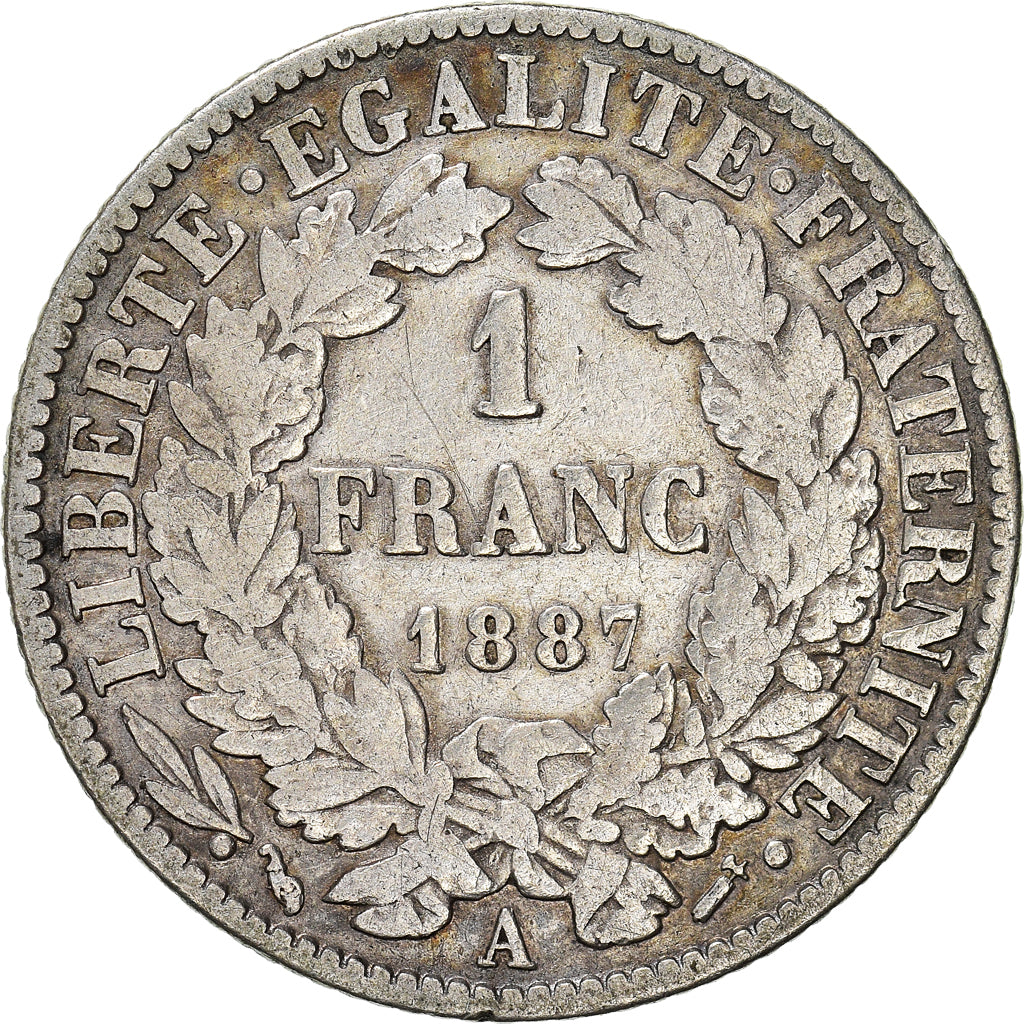 Coin, France, Cérès, Franc, 1887, Paris, VF(20-25), Silver, KM:822.1