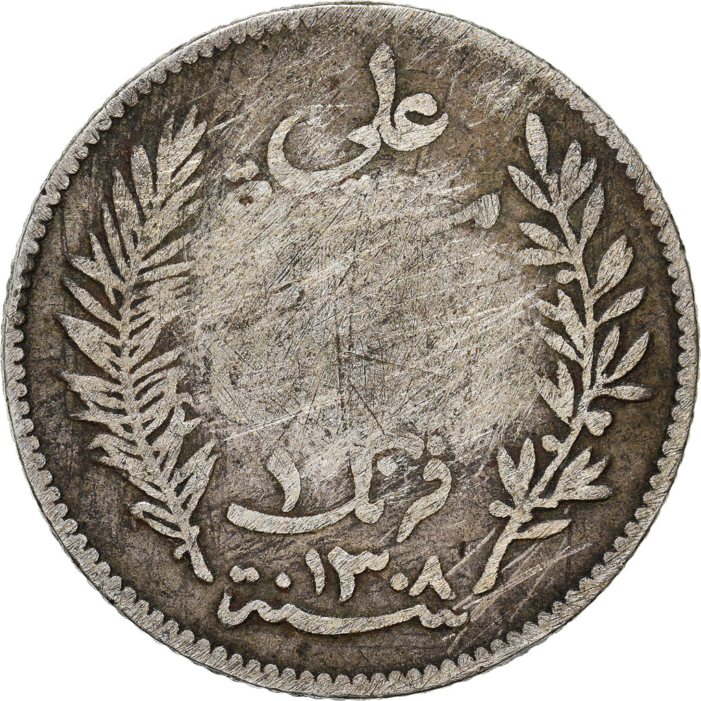 Coin, Tunisia, Ali Bey, Franc, 1891, Paris, F(12-15), Silver, KM:224