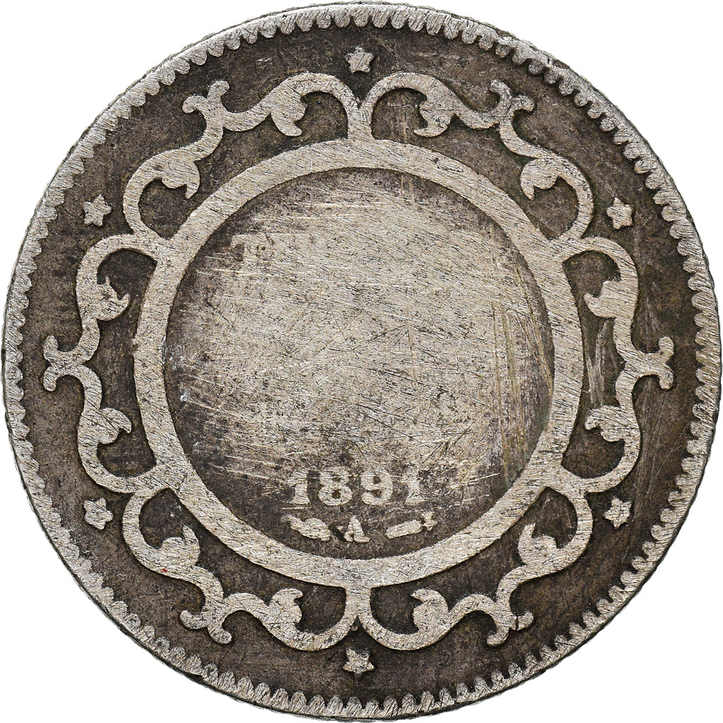 Coin, Tunisia, Ali Bey, Franc, 1891, Paris, F(12-15), Silver, KM:224