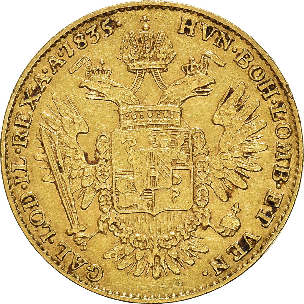 Coin, ITALIAN STATES, LOMBARDY-VENETIA, 1/2 Sovrano, 1835, Milan, EF(40-45)