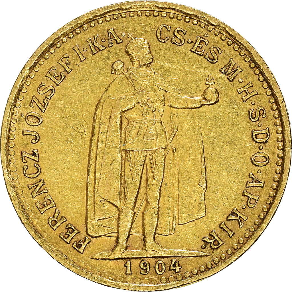 Munten, Hongarije, Franz Joseph I, 10 Korona, 1904, Kormoczbanya, ZF, Goud