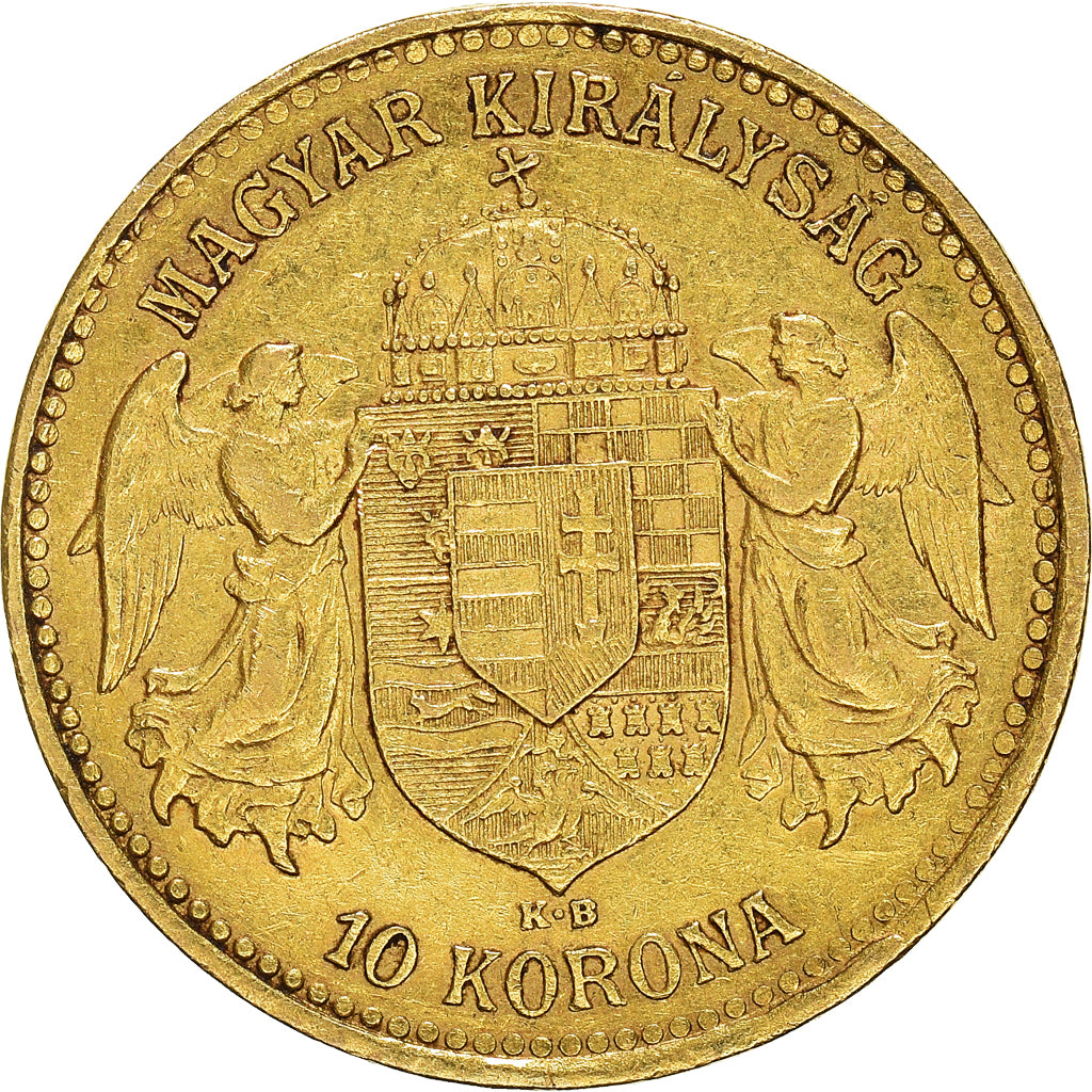 Munten, Hongarije, Franz Joseph I, 10 Korona, 1904, Kormoczbanya, ZF, Goud