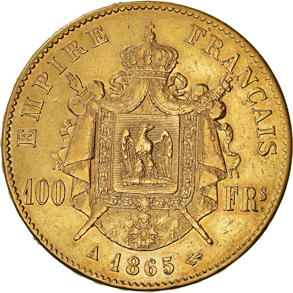 Coin, France, Napoléon III, 100 Francs, 1865, Paris, EF(40-45), Gold, KM:802.1