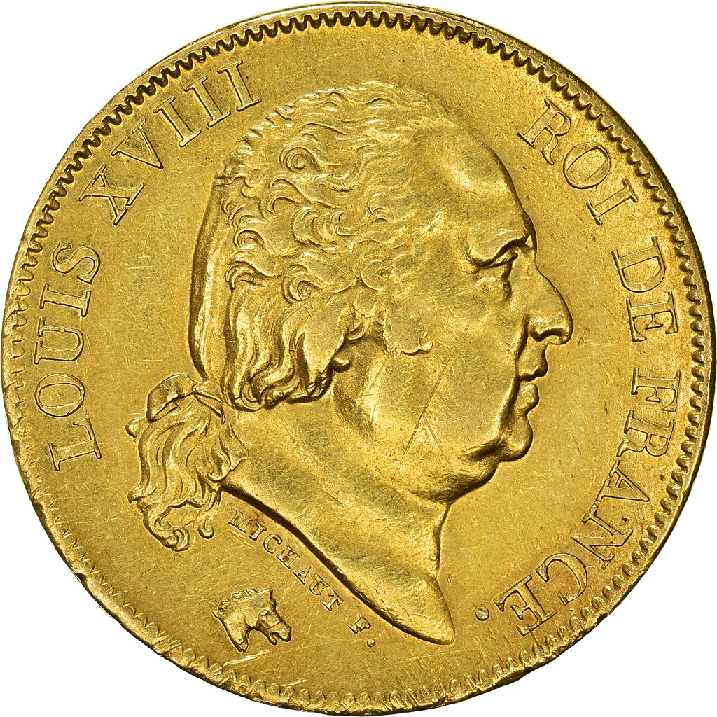 Coin, France, Louis XVIII, 40 Francs, 1817, Paris, AU(50-53), Gold, KM:713.1