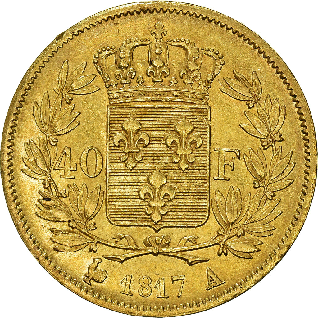 Coin, France, Louis XVIII, 40 Francs, 1817, Paris, AU(50-53), Gold, KM:713.1