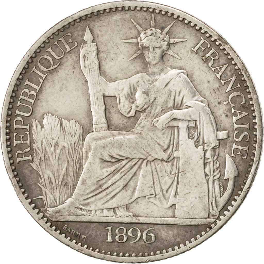 FRENCH INDO-CHINA, 50 Cents, 1896, Paris, KM #4a.1, EF(40-45), Silver, Lecompte.