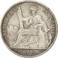 FRENCH INDO-CHINA, 50 Cents, 1896, Paris, KM #4a.1, EF(40-45), Silver, Lecompte.