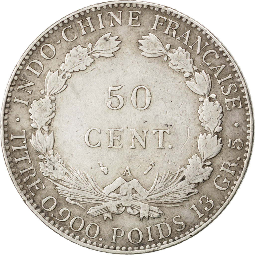 FRENCH INDO-CHINA, 50 Cents, 1896, Paris, KM #4a.1, EF(40-45), Silver, Lecompte.