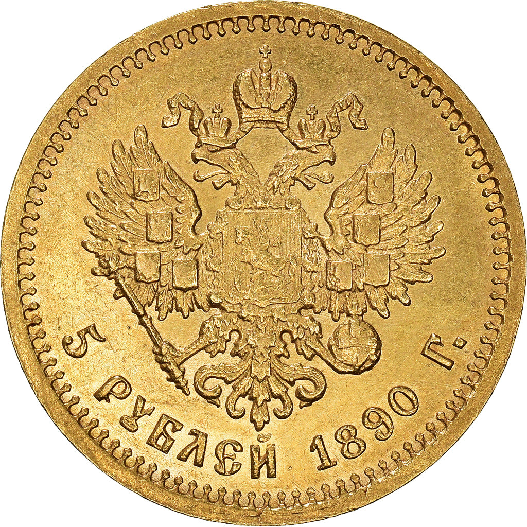 Moneta, Russia, Alexander III, 5 Roubles, 1890, St. Petersburg, SPL-, Oro, KM:42