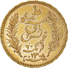 Coin, Tunisia, Ali Bey, 20 Francs, 1891, Paris, AU(50-53), Gold, KM:227