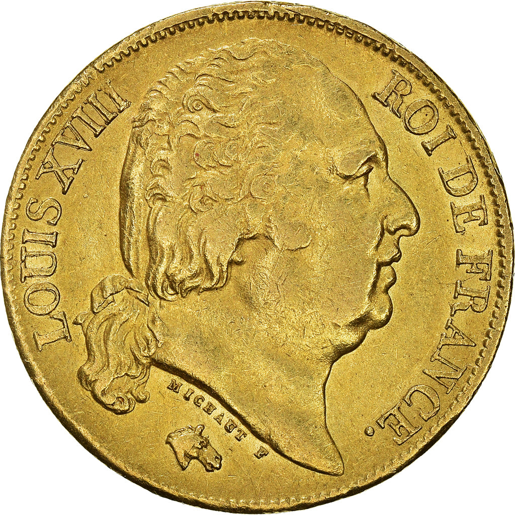 Moneta, Francia, Louis XVIII, 20 Francs, 1818, Paris, BB, Oro, KM:712.1