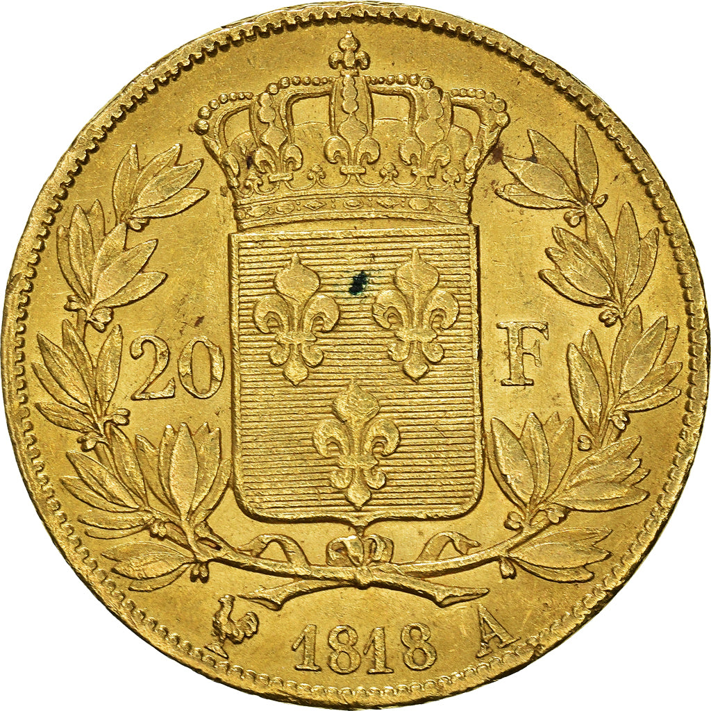 Moneta, Francia, Louis XVIII, 20 Francs, 1818, Paris, BB, Oro, KM:712.1